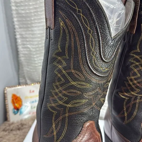 (F) Ariat Men's Comeback Round Toe Western Boots Brown & Black 10016364 - Picture 4 of 15